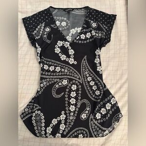 Express Black and White Floral Paisley Blouse